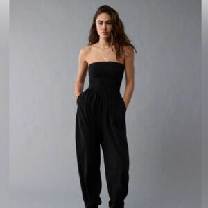 American Eagle AE Sunchaser Knit Smocked Tube Jumpsuit Small Black Sold Out